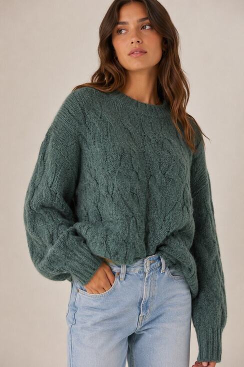 And Now This Sweaters - And Now this Revolve | Chunky Cable Knit XL Blue Sweater Wool Blend Winter